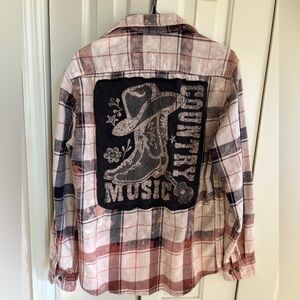 Flannel Shirt Up-Cycled with Country Music Graphic.